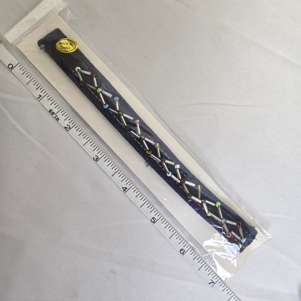 Denim Beaded Bracelet, Retro Vibe, Hook and Loop Closure, 7", New - Picture 7 of 7